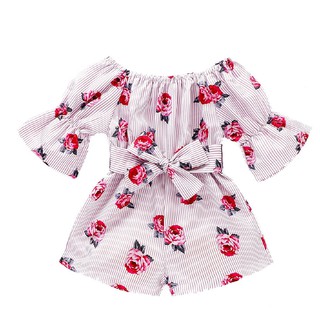 Summer Toddler Newborn Baby Kids Girls Jumpsuit Clothing Set Floral Off Shoulder Romper Jumpsuit Bodysuit Pants