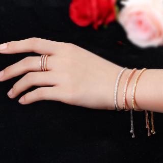 Simple Fashion Ring and Bracelet Ladies Jewelry Rose Gold Color Bar Cubic Zirconia Bracelet Sets