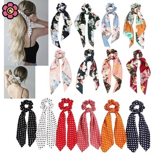 Floral Scrunchie Scarf Hair Bow Ponytail Elastic Boho Hairband Rope Ribbon Ties Hairband Korea Wide Hairbands for Women-CFH