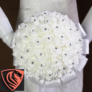 xieandian Wedding Flowers Ivory Rose Crystal Bouquet, Bride, Bridesmaid, Flower-Girl Wand
