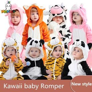 Baby Romper One Piece Winter Warm Onesie Boys Girls Jumpsuit Cute Animals Cow Pig Tiger Funny Party Home Wear Baby Costumes