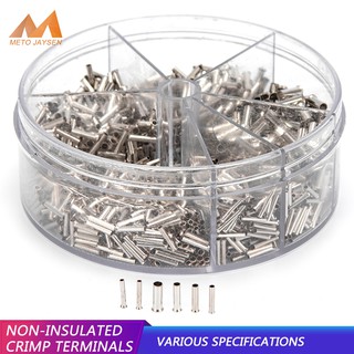 1900PCS Non-Insulated Wire Connector Electrical Cable Terminals Ferrules Copper Tinned Bare Crimp Tube Terminal 0.5-2.5 mm2 LYDZ003C
