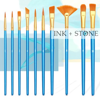 10pc set Watercolor Gouache Paint Brushes Flat Round Shape Pointed Tip Watercolour Art Brush (7)