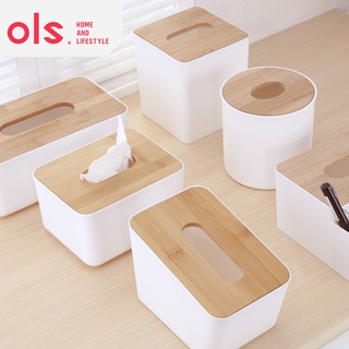 OLS Bamboo Tissue Holder Minimalist Wooden Lid Plastic Tissue Box Kitchen Restaurant Napkin Holder