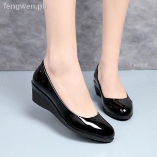◊High heels girls work with shallow mouth single wedge shoes for women's slip-on 5 cm lazy mother b