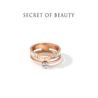 Retro Korean Style Titanium Steel Ring Rose Gold Double Layer Diamond Ring