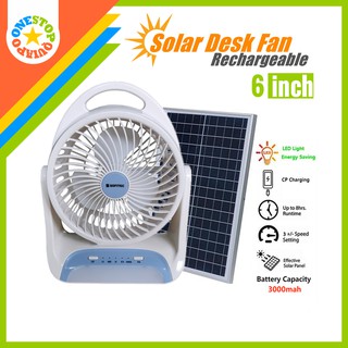 OSQ 6 inch Solar Desk Fan Rechargeable fan SEF9018 with Led Light and Solar Panel (1)