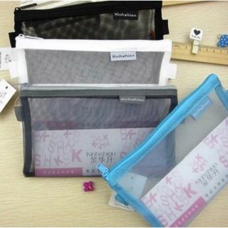 Thick Transparent Pencil Mesh Case Cosmetic Pouch