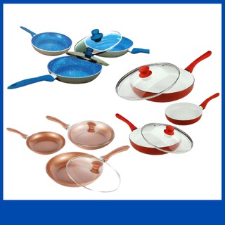 Pan Set 5pcs Migas Ceramic Non Stick Frying Pan Ceramic Set Cookware Set in 3 Colors Blue Red Copper
