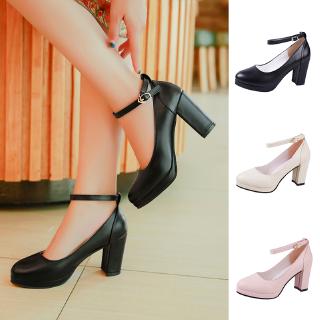 Women Shoes Ankle Strappy Heels Pumps PU Work Shoes Lady OL