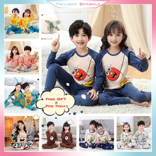 【TS】Baju Budak Lelaki Pyjamas Kids Cotton Boys Girls Long Sleeve Baju Tidur Kids Sleepwear 2Pcs/Set