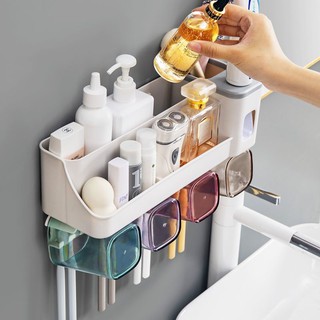 Perforation-free colorful cup toothbrush holder automatic toothpaste dispenser storage rack