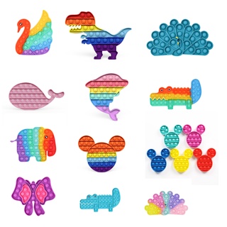 New Push Pop It Fidget Toys Rainbow Swan Bubble Stress Relief Dinosaur Anti Stress Autism Needs Stress Relief Toys Peacock Collectibles Anxiety Fidget Toys Whale Elephant Dolphin Crocodile For Kids Adults