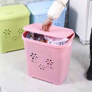 Thickened laundry basket woven pattern hollow storage basket with lid toy storage kitchen storage (2)