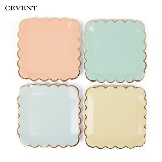 8pc/set Square Disposable Plate Paper 9inch Mixed Colors Cutlery Birthday Party Disposable Tableware (3)
