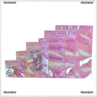 【Available】Amonghot❦ 100Pcs Iridescent Zip Lock Bags Cosmetic Plastic Holographic Zipper