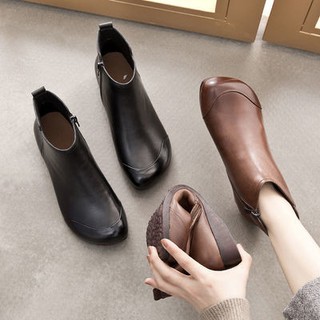 Autumn And Winter Martin Boots Soft Leather Female Short Boots Mother Shoes Retro Handmade Soft Leather Shoes Flat Leather Boots Short Ankle Boots866