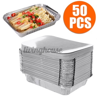 50PCS Aluminum Foil Trays BBQ Disposable Food Container Baking Pan With Lids 150*120*48 /208*147*45m
