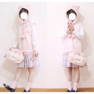 Japanese soft sister jk uniform sweater lovers rabbit Pig embroidery College Wind knit vest men fall and winter (5)