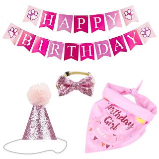 Pet Theme Party Needs Triangle Towel+Hat+Collar Dog Paw Happy Birthday Banner Flag Party Decoration (7)