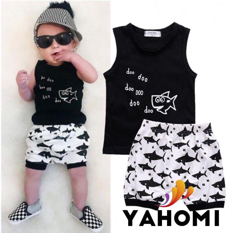 ✿OO✿2PCS Baby Boys Shark T-shirt Tops Shorts Summer Outfits