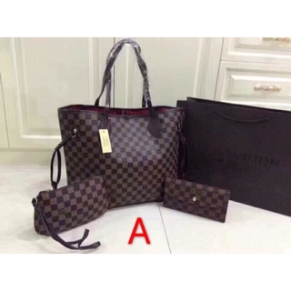 ❤️Ejmy❤️ LV never full checkered brown w/pouch/ wallet