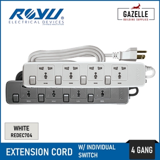 Royu Power Extension Cord Outlet with Individual Switches - 4 Gang REDEC704 2 Meter Cord