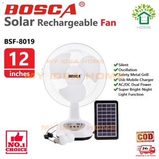 Ang bagong▫☌BOSCA and GDLITE Solar Recahrgeable Electric Fan Stand Fan with LED light TWO LED bulbs
