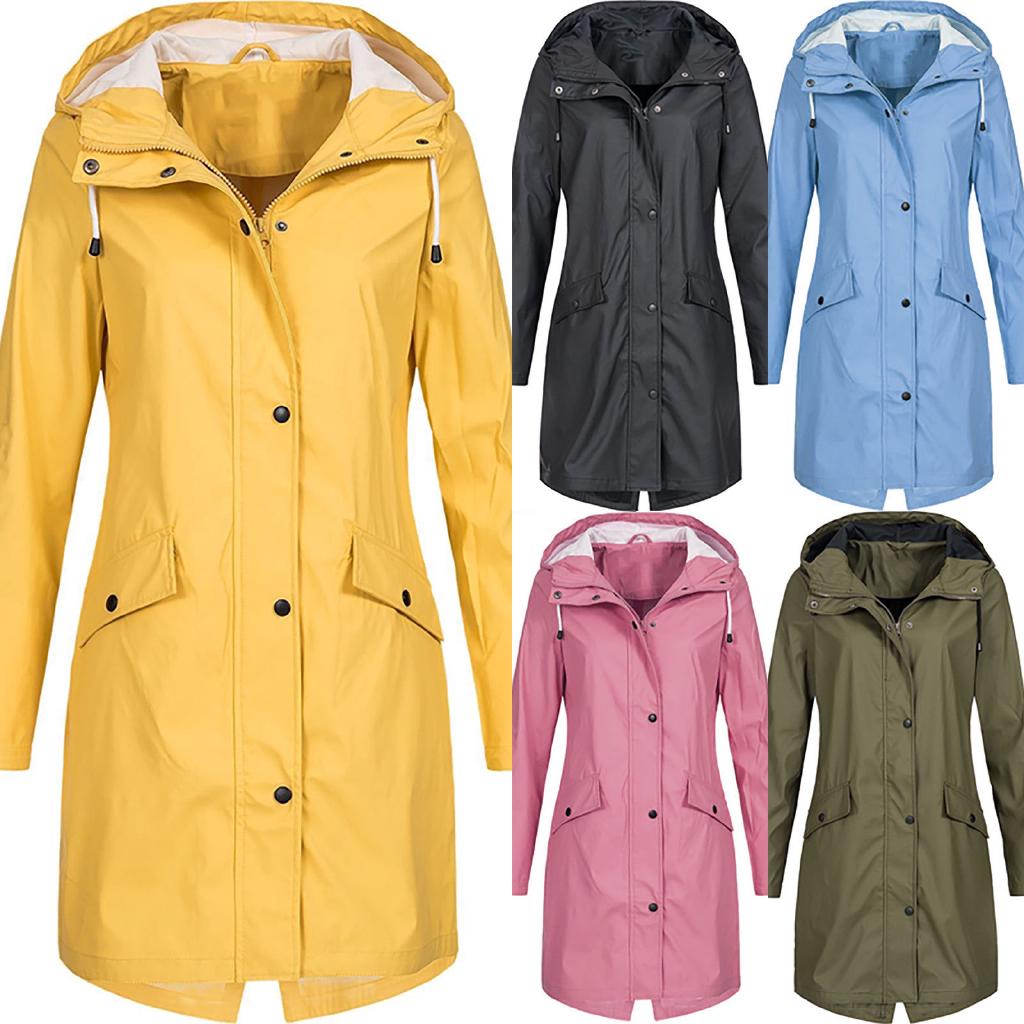 Trench Coat Women Waterproof Hooded Slim Fit Zipper Plus Size (1)