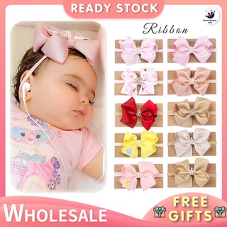 ✿Ready Stock✿ 1Pcs/Set Cute Baby Bow Hair band Newborn Flower Ribbon Nylon Headbands Toddler Kids Crown Hair Accessories