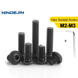 NINDEJIN 50pcs ISO7380 Hex Screw M2 M2.5 M3 Black Button Head Hex Socket Cap Screw Hexagon Socket Round Head Screws