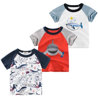 3D Ocean Shark Printed Summer Boys Girls Cartoon Clothing Short Sleeve Tops T Shirts Fashion Cotton Kids T-shirt 3 Colors