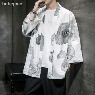 Chinese Style Men's Large Size Loose Retro Print Half Sleeve Cardigan