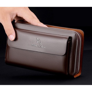 Men Clutch Bag Fashion Leather Long Purse Double Zipper Business Wallet (5)