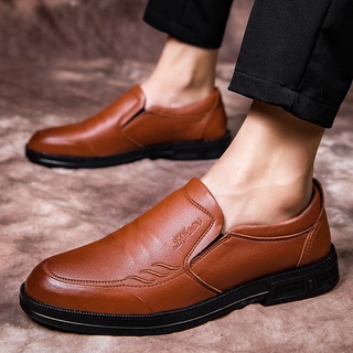 Men's Formal Microfiber Leather Slip On Shoes Lazy Soft Driving Shoes Brown