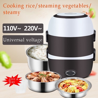 2 3 Layer Electric Lunch Box Stainless Steel Food Heater Container Heating Warmer Mini Bento Rice Co