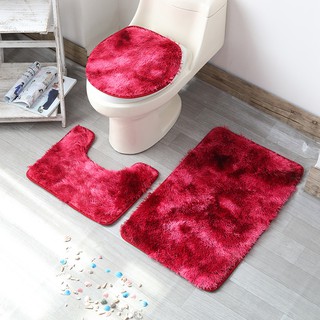(COD) 50 X 80cm Toilet Cushion Long Hair Fluffy Tie-dye Carpet 3PCS Non-slip Toilet Cushion Bathroom Cushioning Carpet