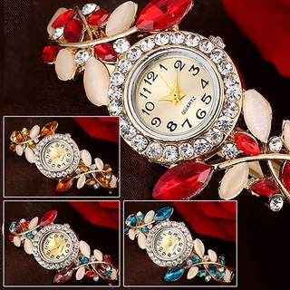 Women's Leaves Dial Rhinestone Inlaid Bracelet Quartz Watch (8)