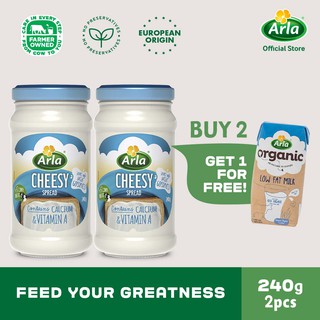 Arla Cheesy Spread 2x240g, Get Free Organic Low Fat Milk 200ml