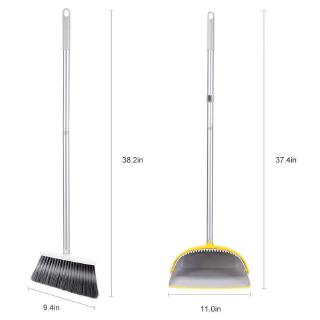 Broom and Dustpan Set, Super Long Handle Lobby Broom, Self-Cleaning with Dust Pan Teeth (6)