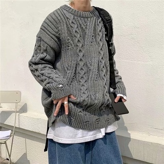 Chunky Knit Sweater Winter Grey Cable Knit Jumper Warm Jumper Oversized Sweaters Men Knitted Sweater