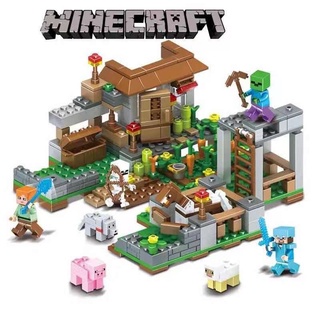 4 IN 1 Minecraft Village Building Blocks Lego Compatible Children Diy Educational Toys Kid Gifts My World Bricks