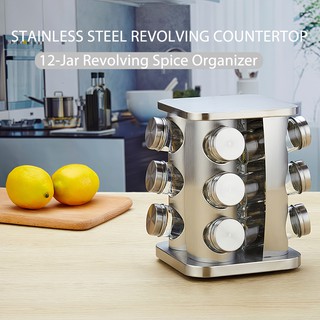 Stainless Steel Revolving Spice Rack 12-Jar Organizer with Free Spice Refills (7)