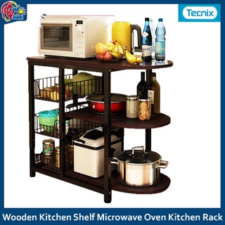 TECNIX 3 tier Wooden Kitchen Shelf Microwave Oven Floor Rack Kitchen Rack #2