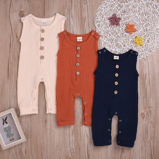 Newborn Infant Baby Girl Boy Linen Solid Button Romper Jumpsuit Clothes Outfits