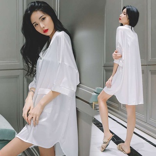 Night skirt feminine thin long-sleeved white shirt, long-style home service, sentimental pajamas