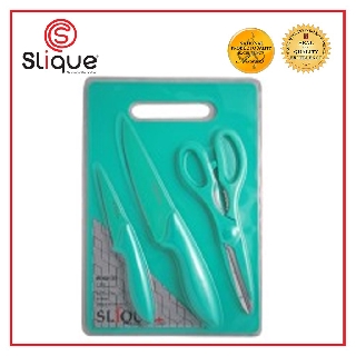 SLIQUE Kitchen Knife w/ Scissor Cutting Board [Set of 4] | Stainless Steel
