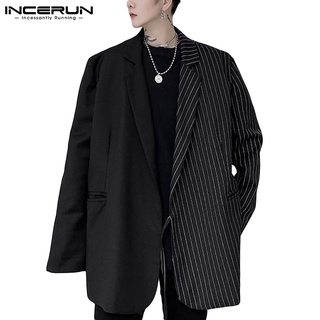 INCERUN Mens Korean Style Stylish Striped Long Sleeve Single Breasted Blazer