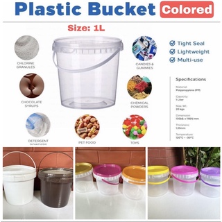 Multi-use Plastic Bucket 1L Colored (3pcs per order)