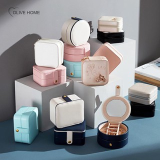 Protable Leather Jewelry Storage Box Earrings Ring Necklace Case Jewel Packaging Travel Cosmetics Beauty Organizer Container Box